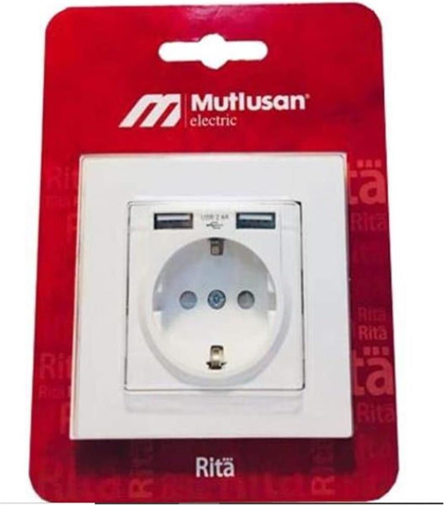 Mutlusan 2 Usb"li Topraklı Beyaz Blisterli Priz (2220 619 0201) 