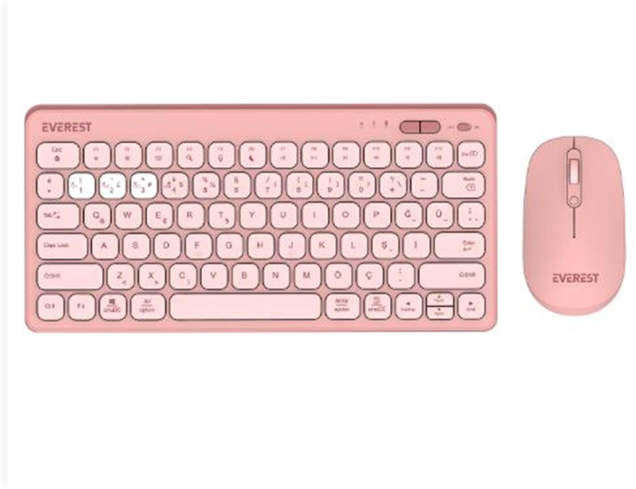 Everest LUMI KM-BT903 Pembe 3in1 3 BT + 2.4 1600dpi Q Kablosuz Klavye + Mouse Set