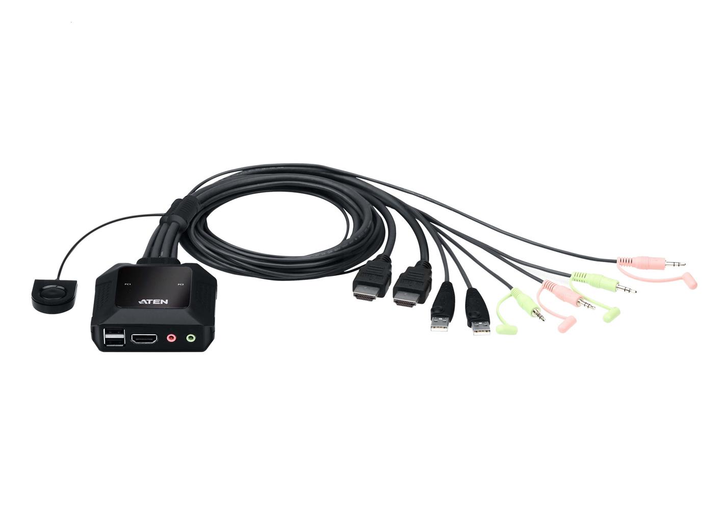 ATEN CS22H 2 Port USB 4K KVM (Keyboard-Video Monitor-Mouse) Switch, Masaüstü Tip, KVM bağlantı 