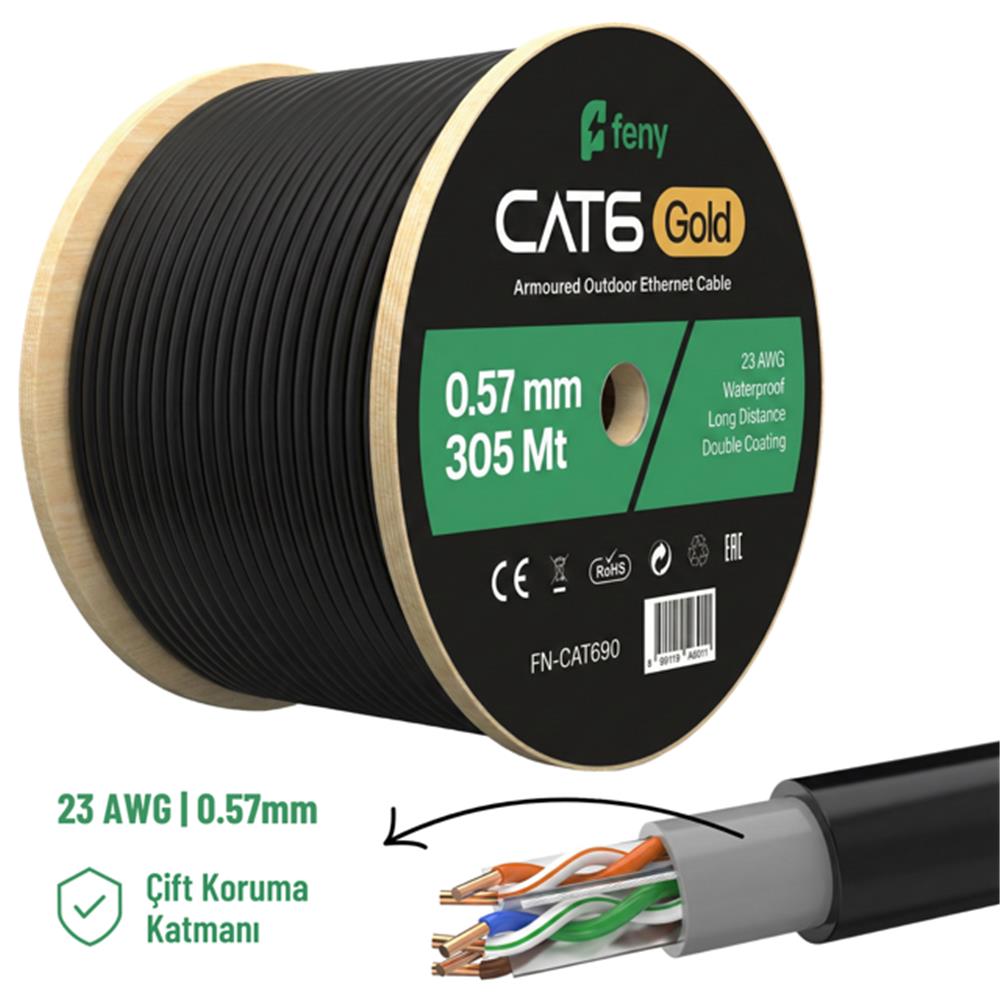 Feny FN-CAT690 305 Metre 23AWG 0,57MM Çift Ceket Gold Dış Mekan Cat6 UTP Kablo