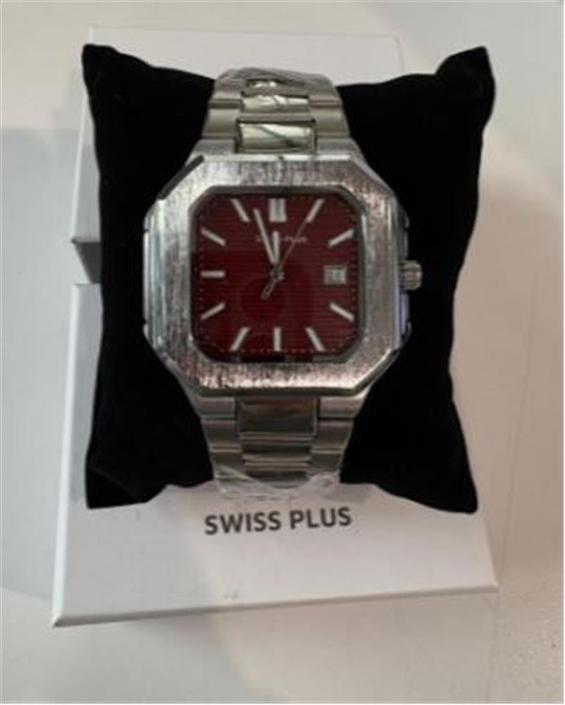 Swiss Plus Man Watch Premium Seri Model-9 RS23146 Bordeaux-Silver