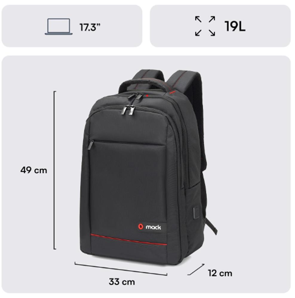 Mack MCC-007 17.3" Office USB Girişli Notebook Sırt Çantası Siyah