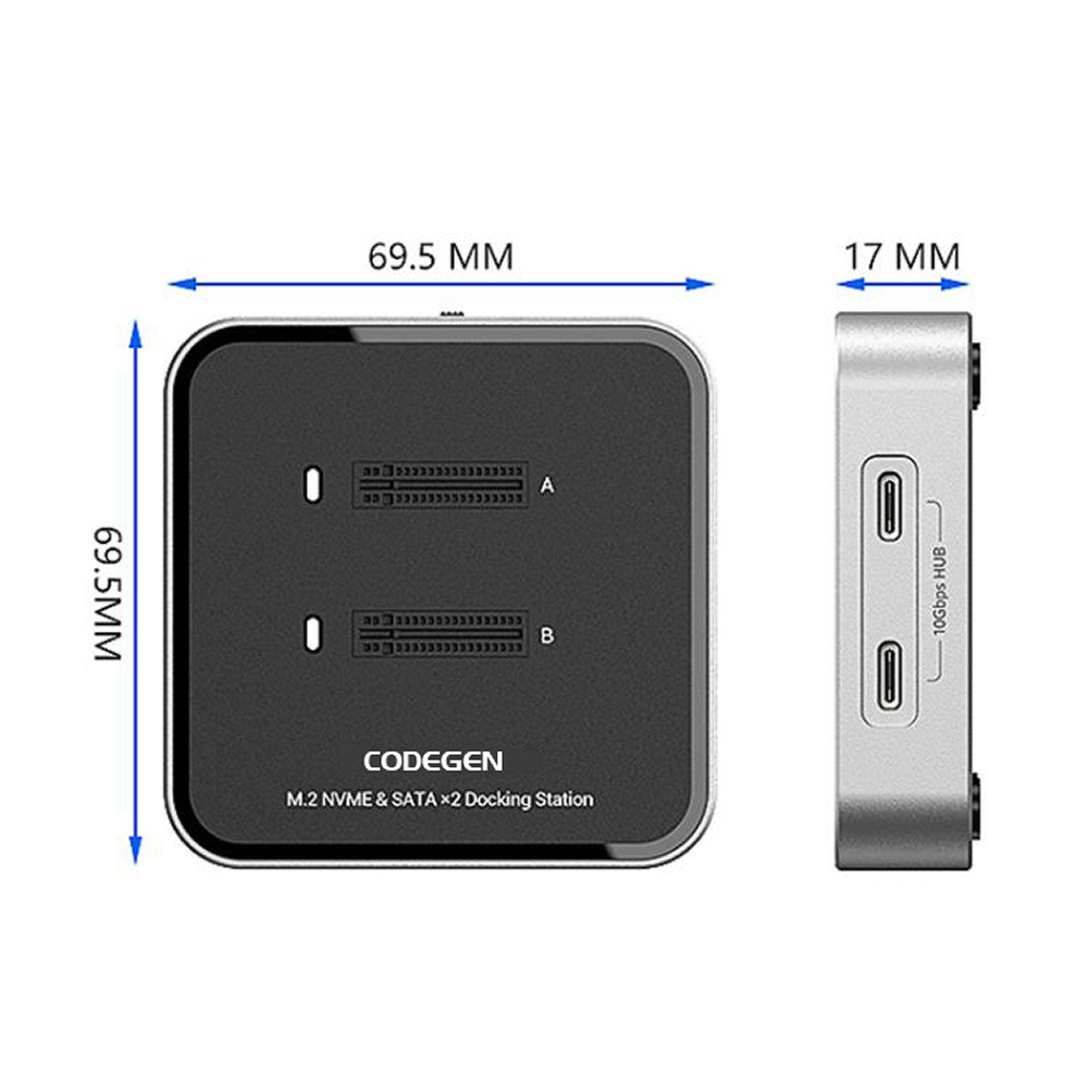 Codegen Çift M.2 NVME SSD Disk Yuvalı USB 3.1 Type-C Dock İstasyonu CDG-DOC-212
