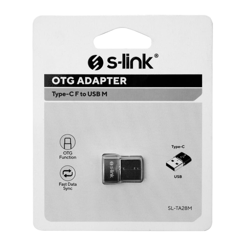 S-link SL-TA28M Siyah Type C F to USB M Metal Gövdeli OTG Çevirici