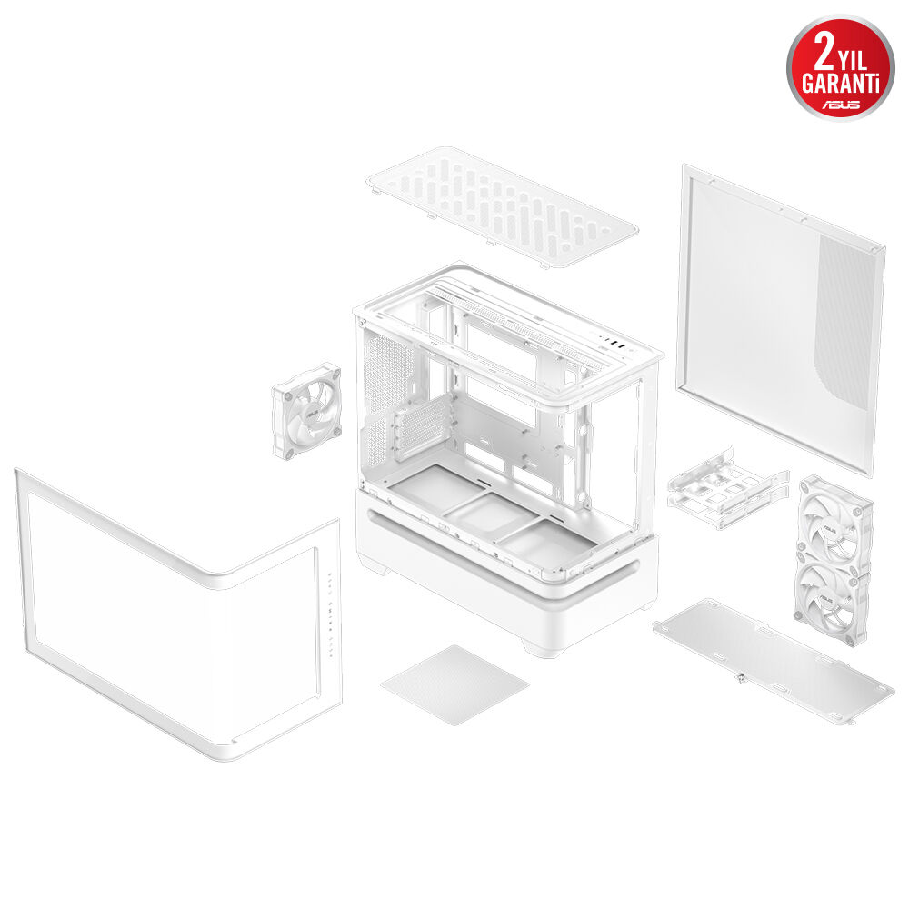 Asus PRIME AP202 Beyaz Temperli Cam mATX Mini Tower Fanlı ARGB Kasa