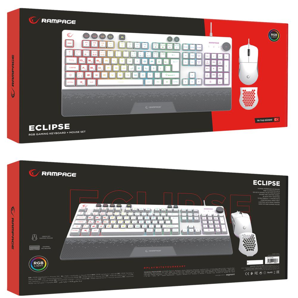 Rampage ECLIPSE Beyaz Usb RGB Aydınlatmalı Q Gaming Oyuncu Klavye Mouse Set