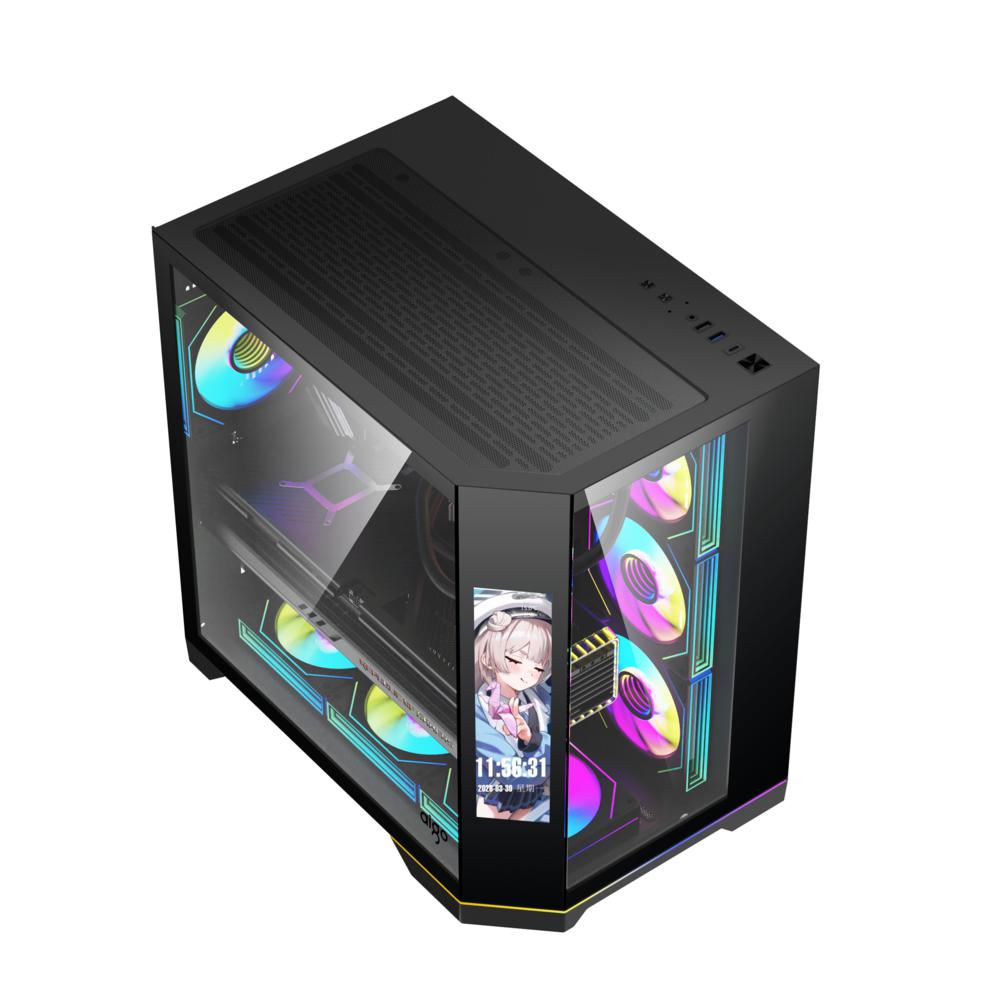 AIGO FT418 Ultra Siyah 7x L17 ARGB Fanlı 850W 80+ Bronze Gen5 LCD Mid Tower Kasa