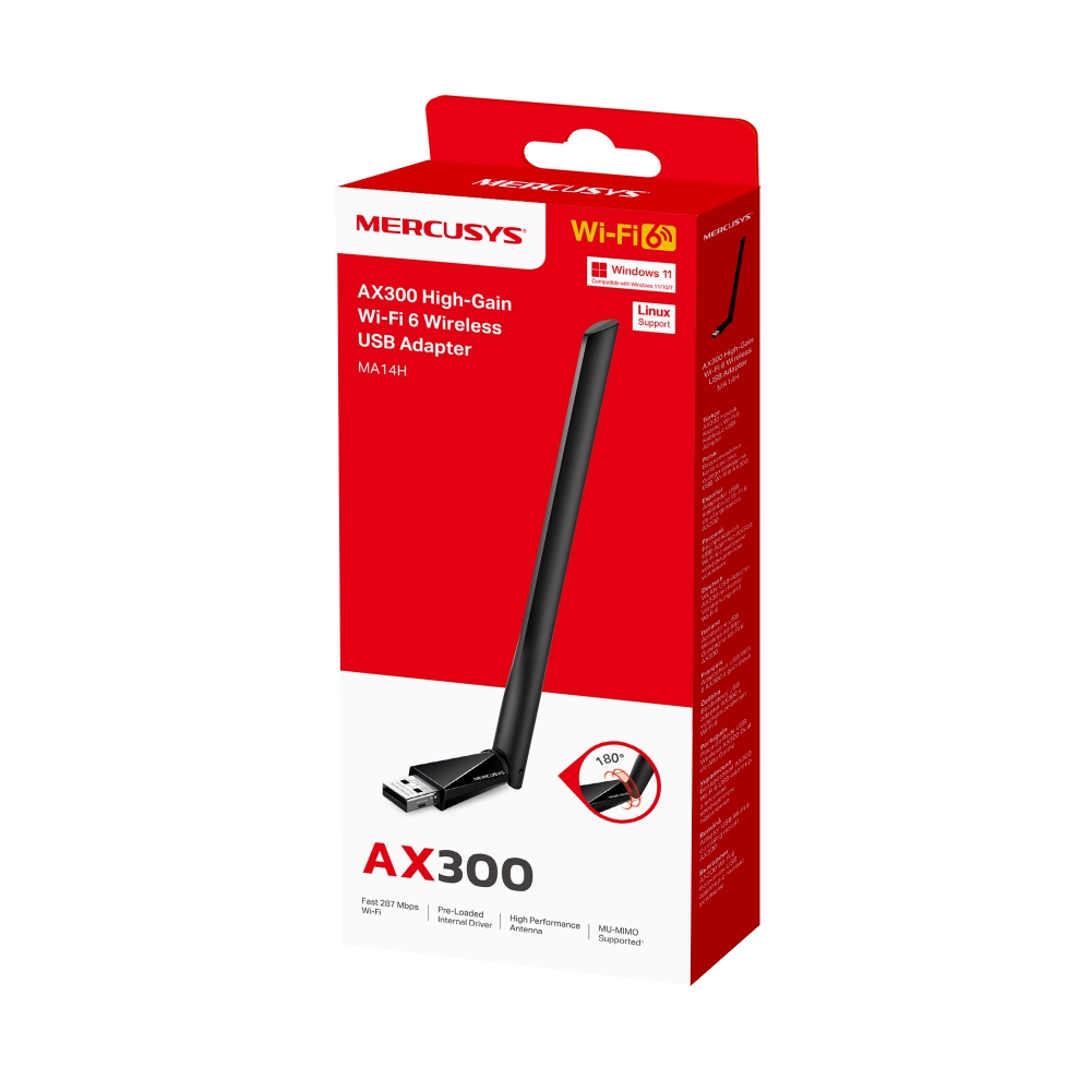 TP-Link Mercusys MA14H AX300 High Gain Wi-Fi 6 USB Adapter