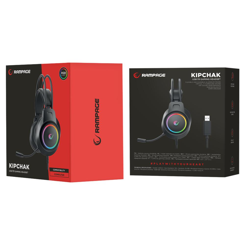Rampage RM-K55 Kipchak Siyah RGB Led 7.1 Gaming Mikrofonlu Oyuncu Kulaklığı