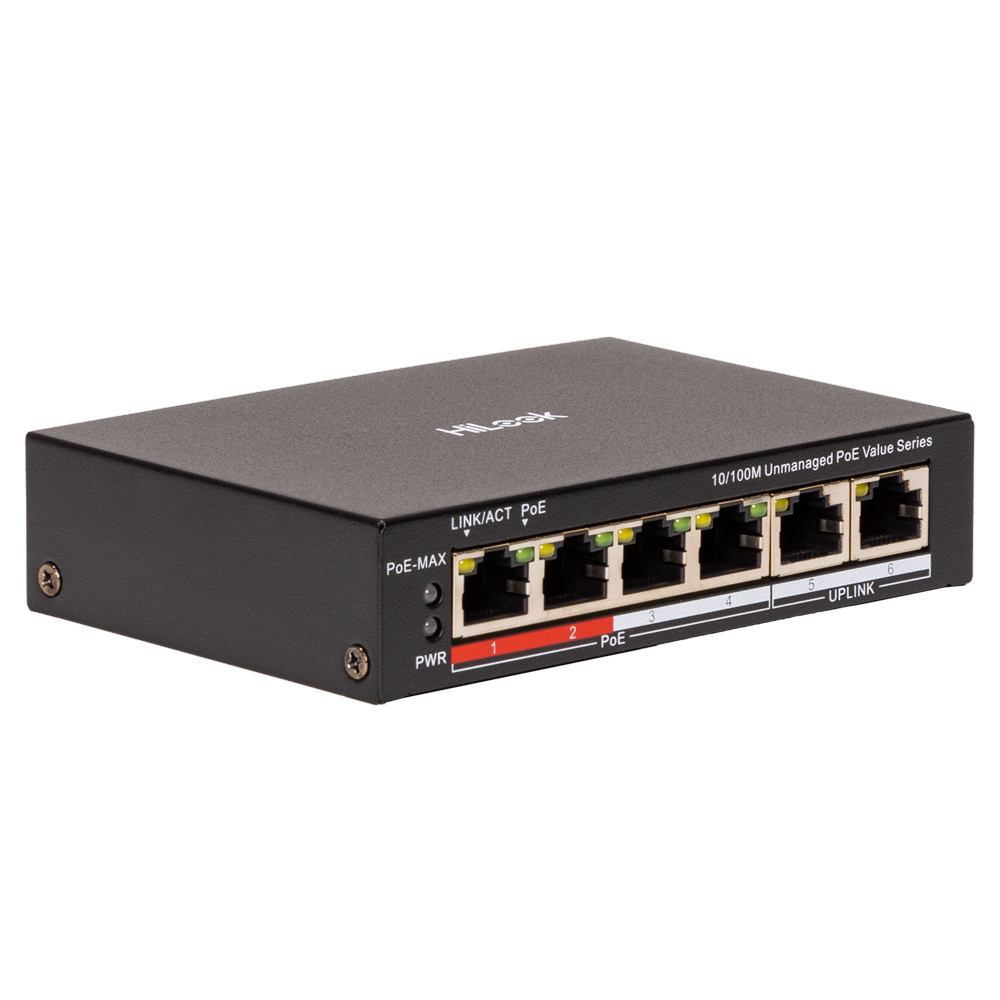 HiLook NS-0106P-45(B) 4Port 10/100 Mbps PoE+ 2x10/100 RJ45 Switch