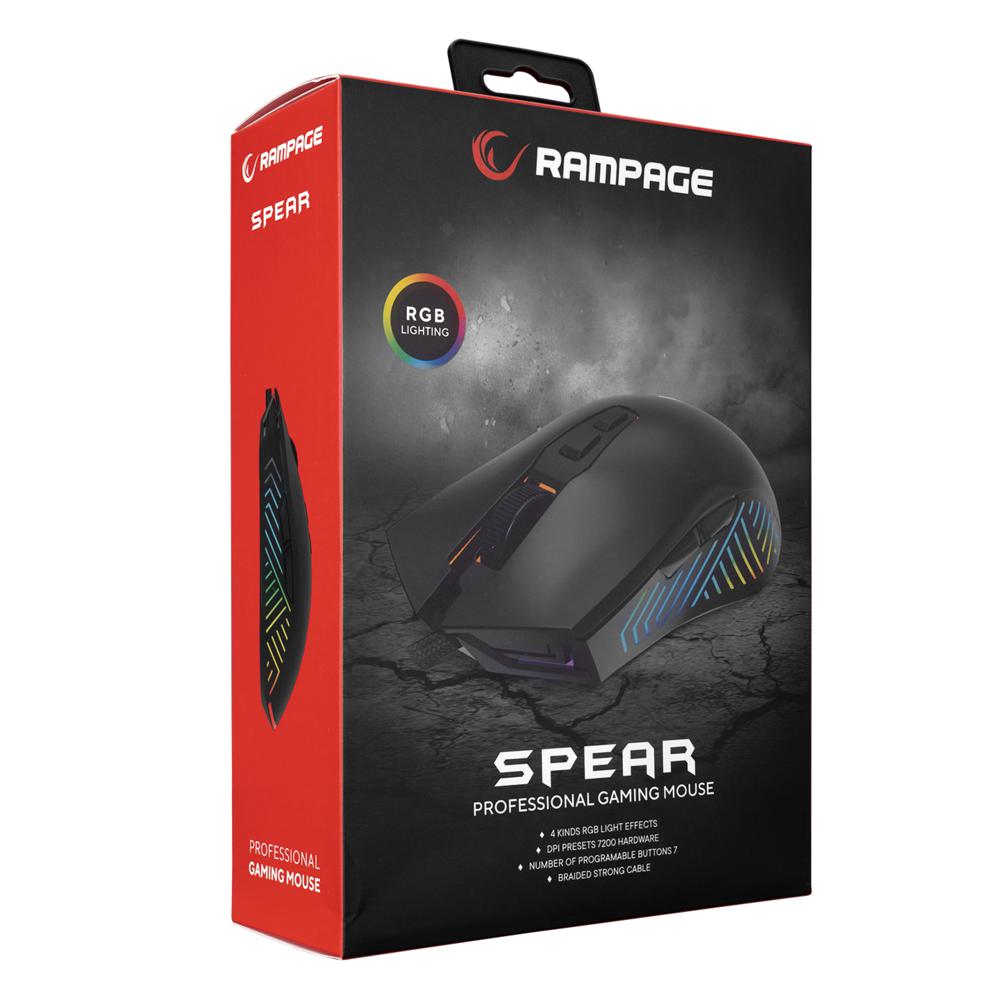 Rampage SMX-G68 SPEAR V2 FULL RGB 12800 DPI Siyah 7D Makrolu Gaming Oyuncu Mouse