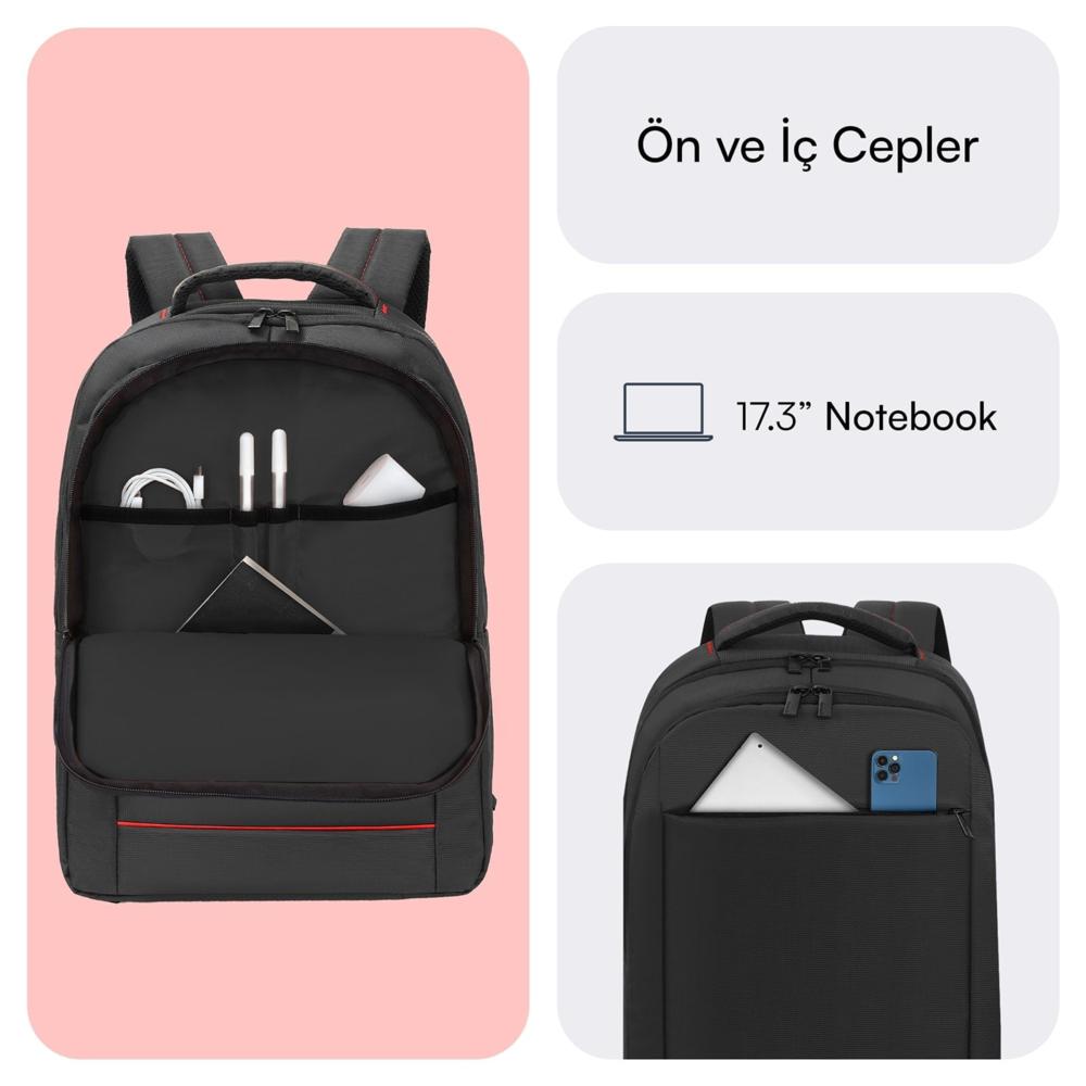 MACK MCC-007 17.3" Office USB Girişli Notebook Sırt Çantası Siyah