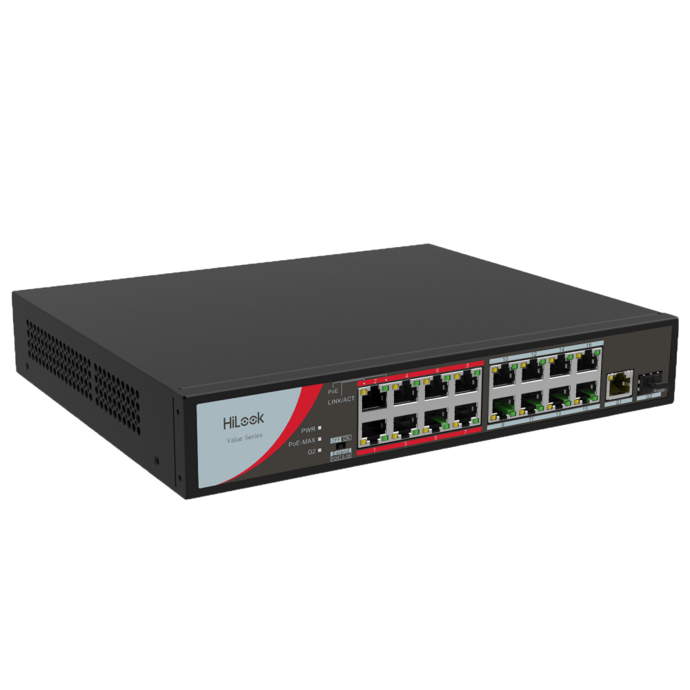 HiLook NS-0318P-130(B)(O-STD) 16Port 10/100 PoE+1x10/100/1000 RJ45+1xSFP Switch