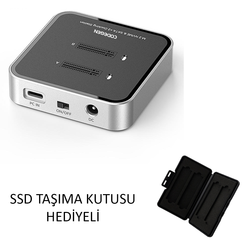 Codegen Çift M.2 NVME SSD Disk Yuvalı USB 3.1 Type-C Dock İstasyonu CDG-DOC-212