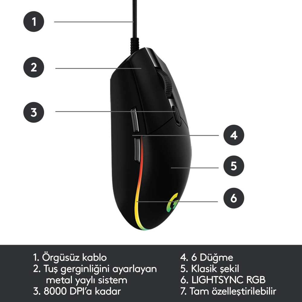 Logitech G G102 Gaming Mouse RGB USB Siyah 910-005823