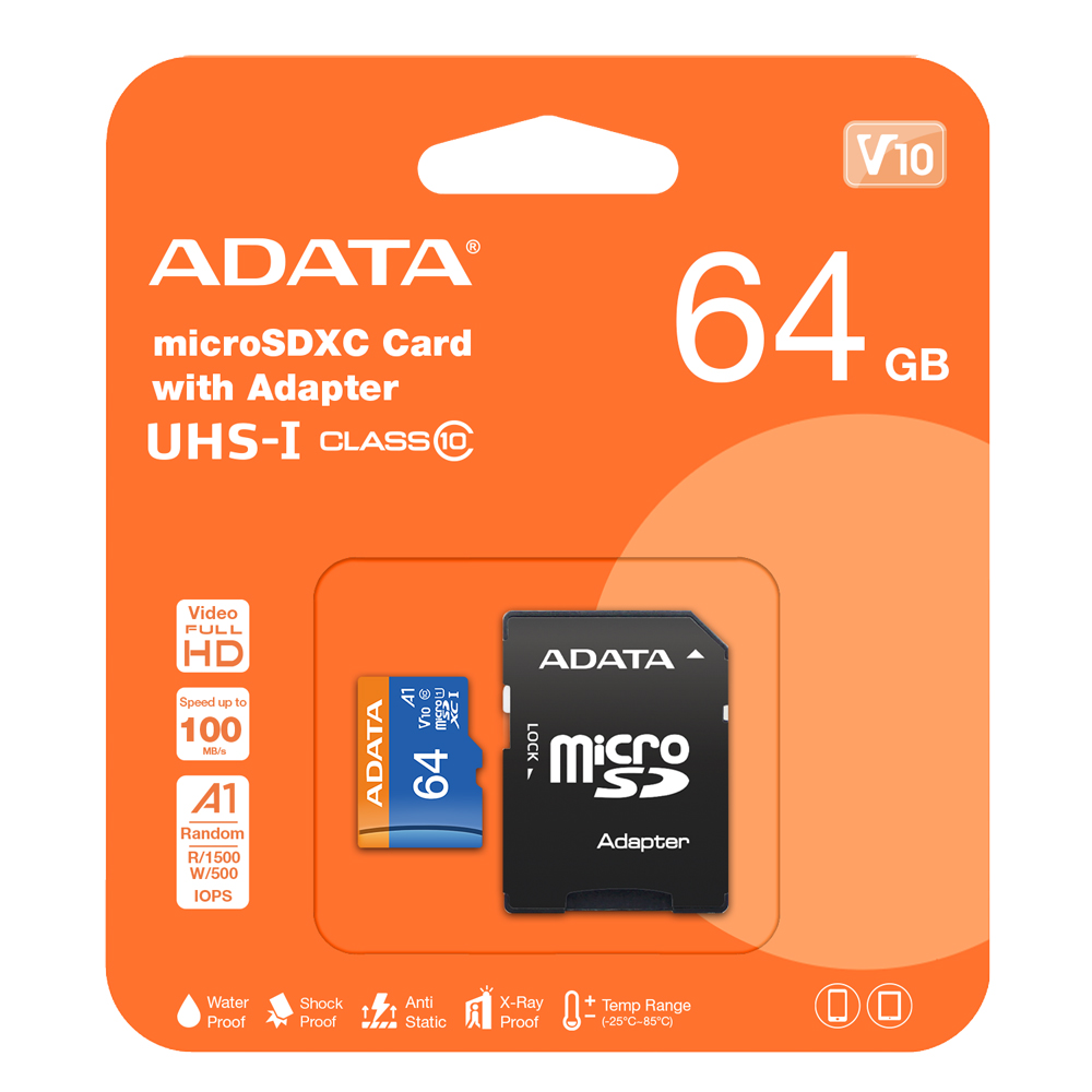 ADATA Premier 64GB Micro SDHC U1/C10 AUSDX64GUICL10A1-RA1