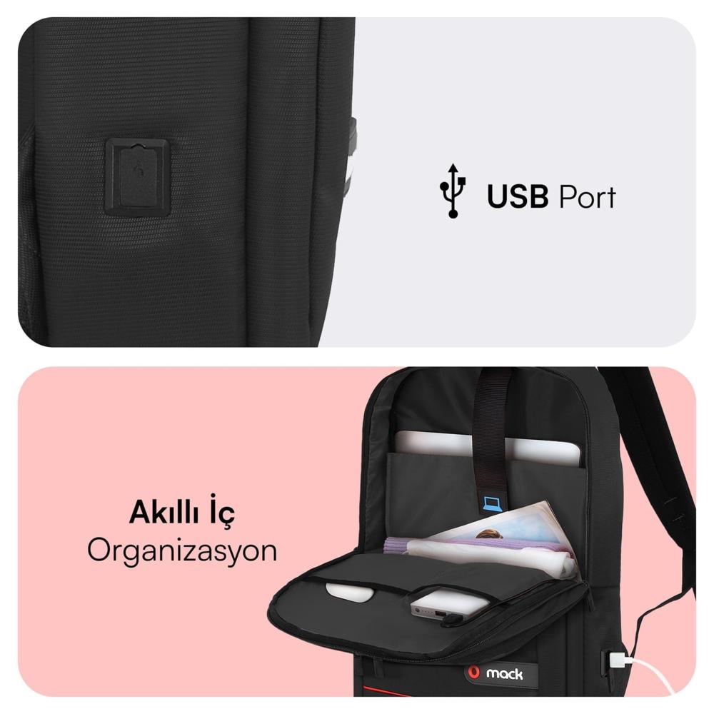 MACK MCC-007 17.3" Office USB Girişli Notebook Sırt Çantası Siyah