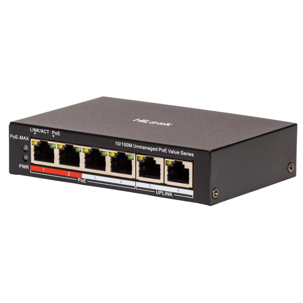 HiLook NS-0106P-45(B) 4Port 10/100 Mbps PoE+ 2x10/100 RJ45 Switch