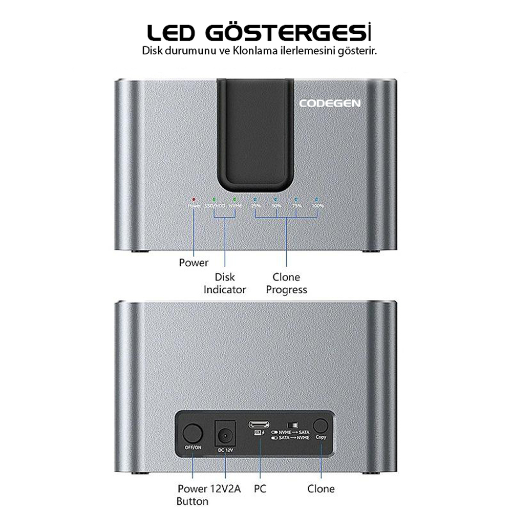 Codegen 2.5/3.5 Sata M.2 NVME Offline Kopyalama Harddisk Dock Stand CDG-DOC-505