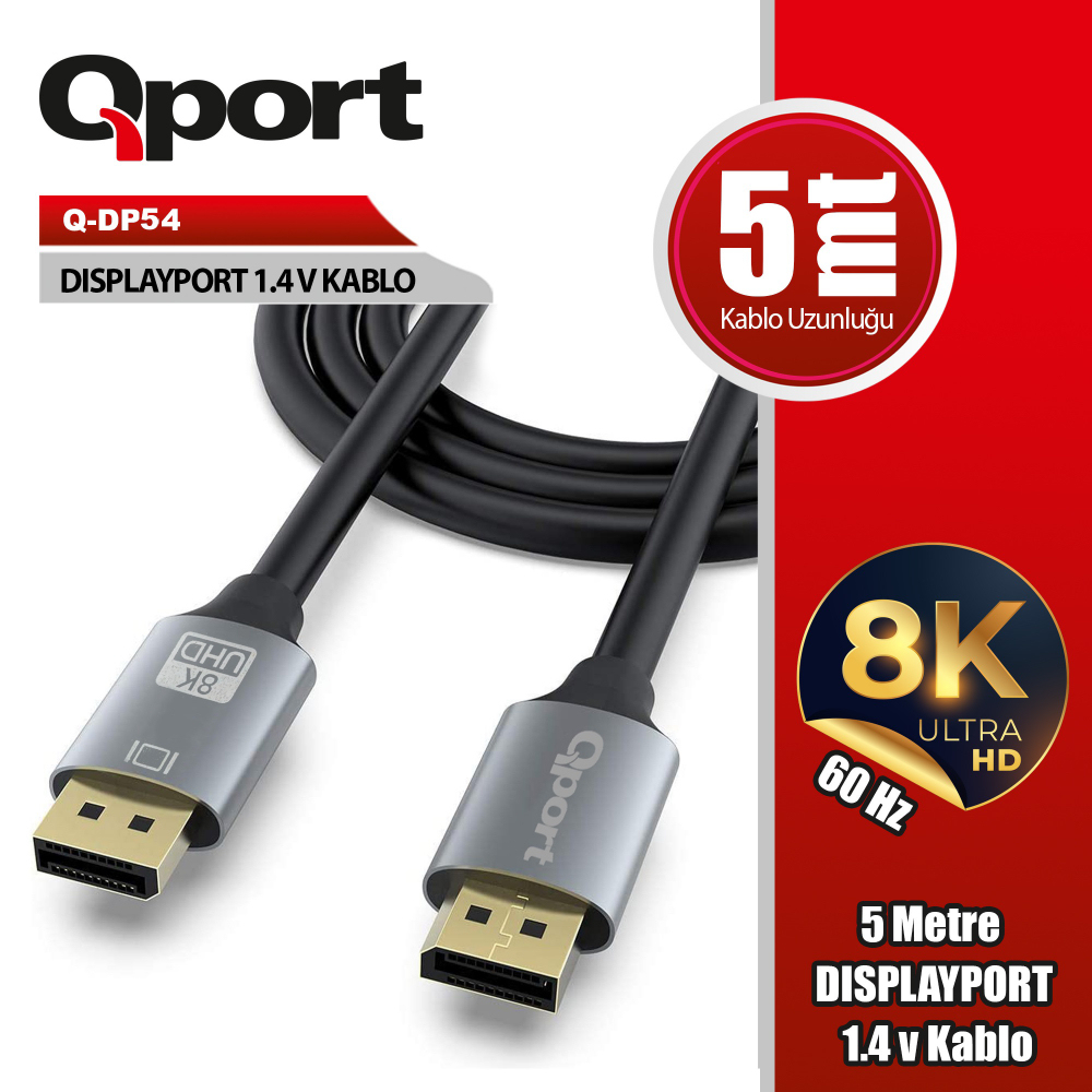 Qport Q-DP54 Display Port 1.4V 5m Kablo