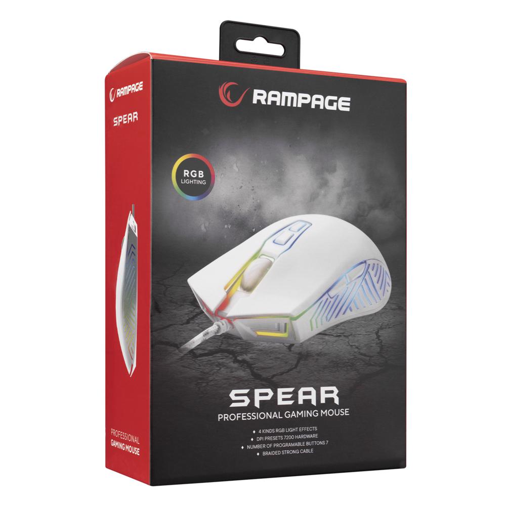 Rampage SMX-G68 SPEAR V2 FULL RGB 12800 DPI Beyaz 7D Makrolu Gaming Oyuncu Mouse