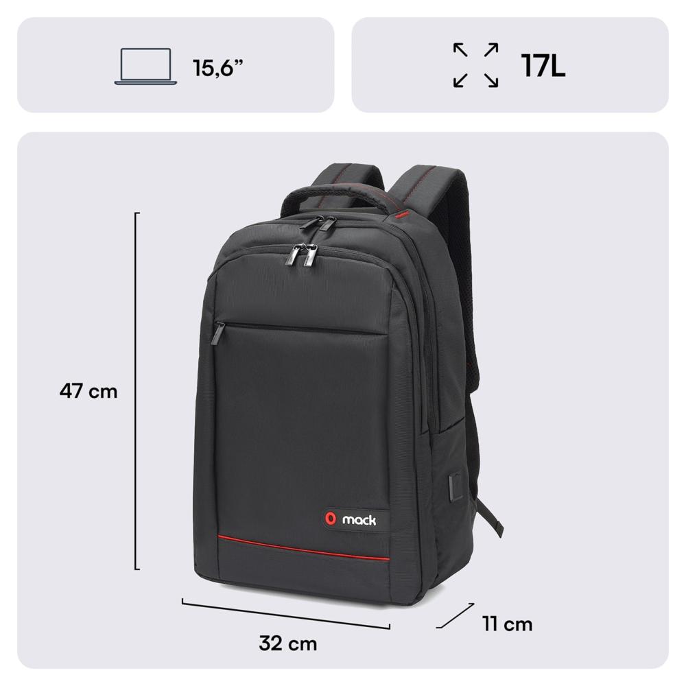MACK MCC-006 15.6" Office USB Girişli Notebook Sırt Çantası Siyah