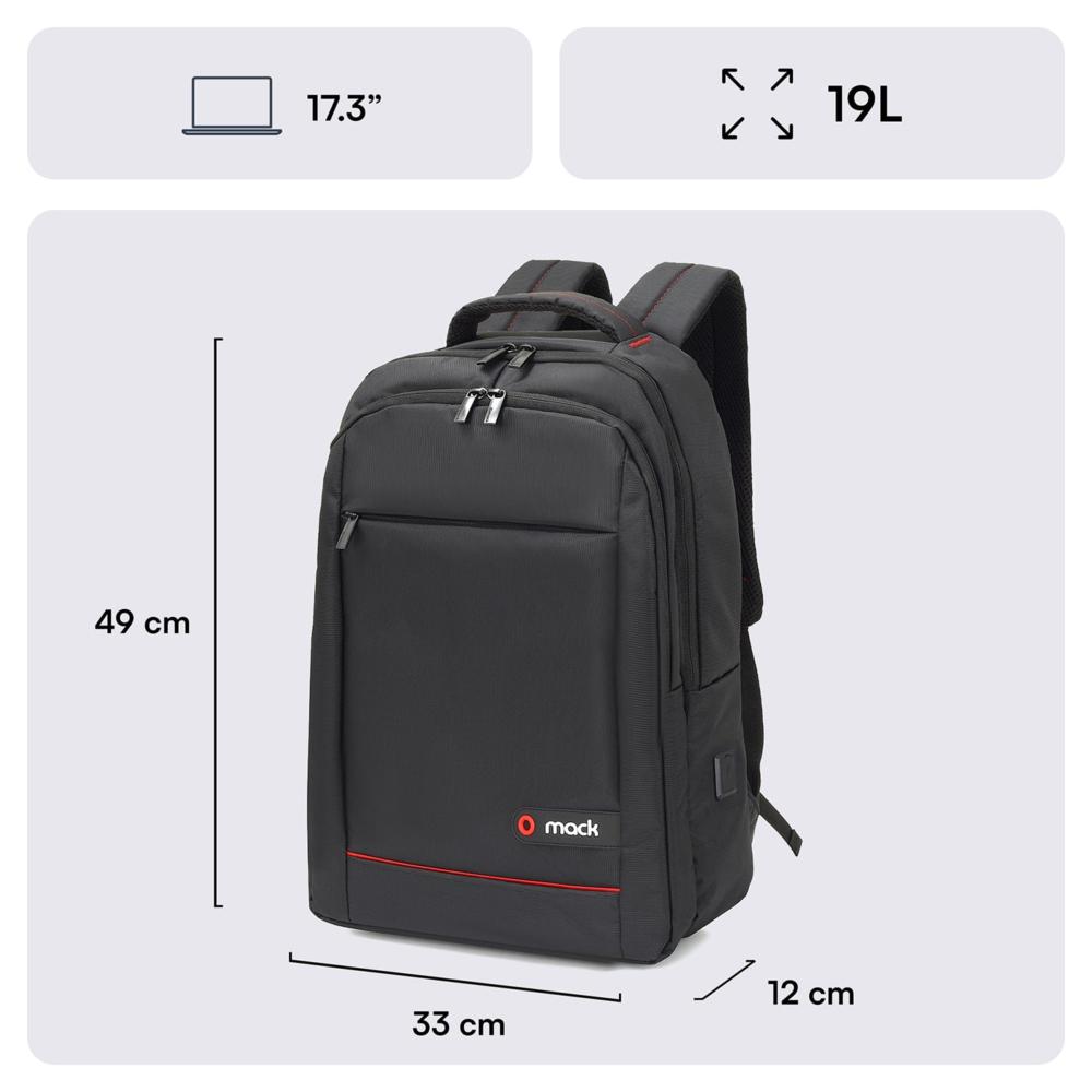 MACK MCC-007 17.3" Office USB Girişli Notebook Sırt Çantası Siyah