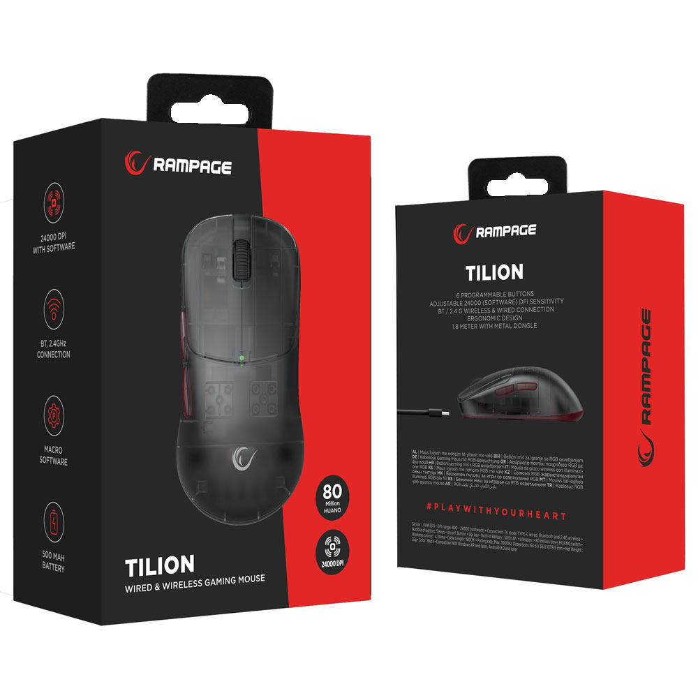 Rampage Tilion Kablosuz Siyah 24000 DPI 3311 Sensor Şarjlı Gaming Oyuncu Mouse