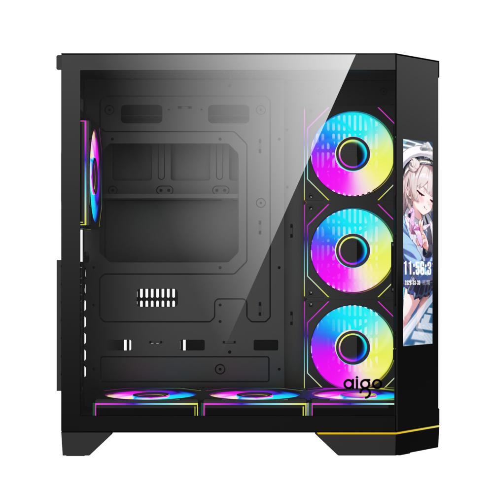AIGO FT418 Ultra Siyah 7x L17 ARGB Fanlı 850W 80+ Bronze Gen5 LCD Mid Tower Kasa