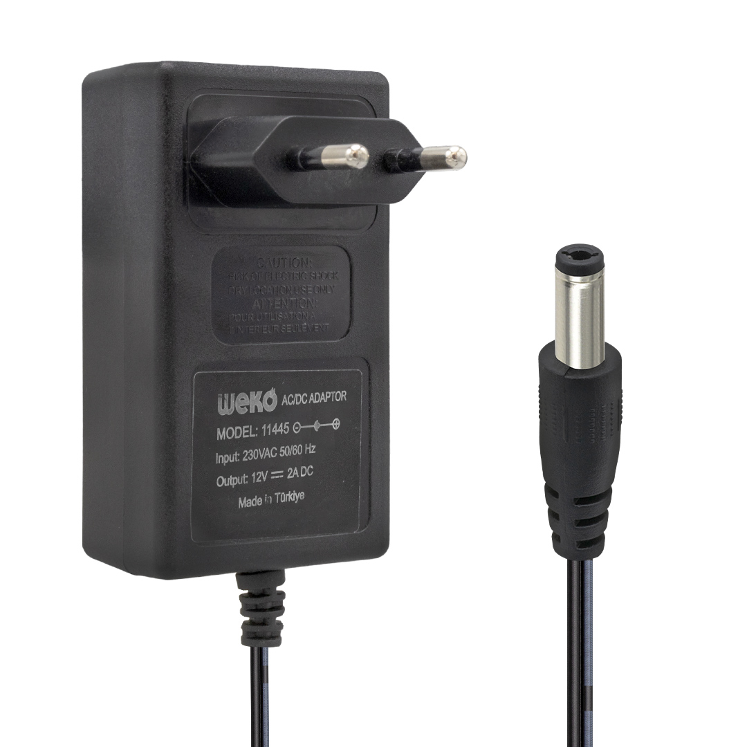 Weko 12 Volt 2 Amper 24 Watt Plastik Kasa Priz Tipi Adaptör (5.5X2.5 Uçlu)
