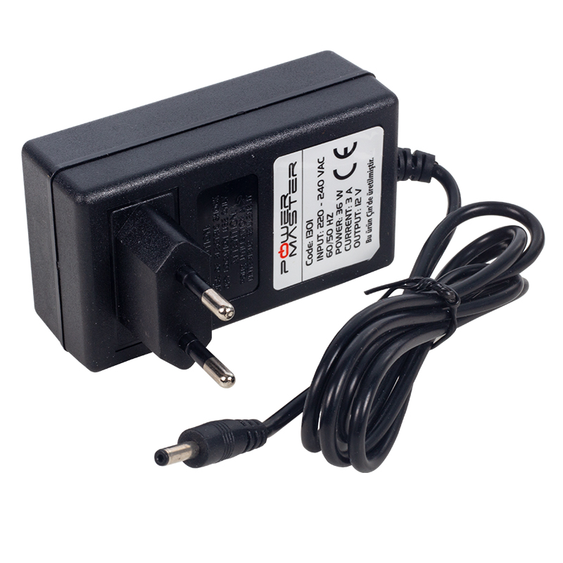 POWERMASTER PM-1301 12 VOLT - 3 AMPER 3.5*1.35 MM UÇLU VERA YAZAR KASA POS PLASTİK KASA ADAPTÖR