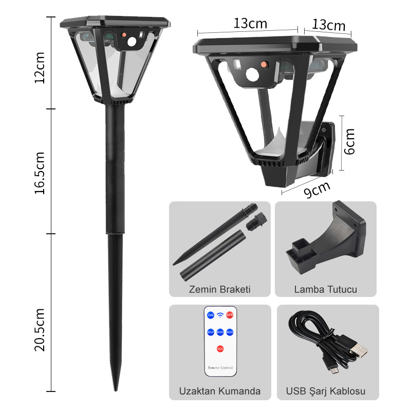 Powermaster HS-V83 Solar Panelli 3 Modlu Kumandalı Hareket Sensörlü 100 SMD Ledli Şarjlı Duvar Ve Bahçe Lambası