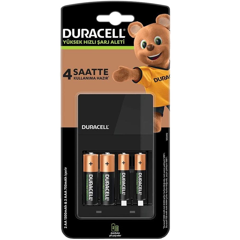Duracell AA*2 + AAA*2 (Pilli) Hızlı Pil Şarj Aleti CEF14 (2 Adet *750 Mah AAA + 2 Adet* 1300 Mah AA Pil)
