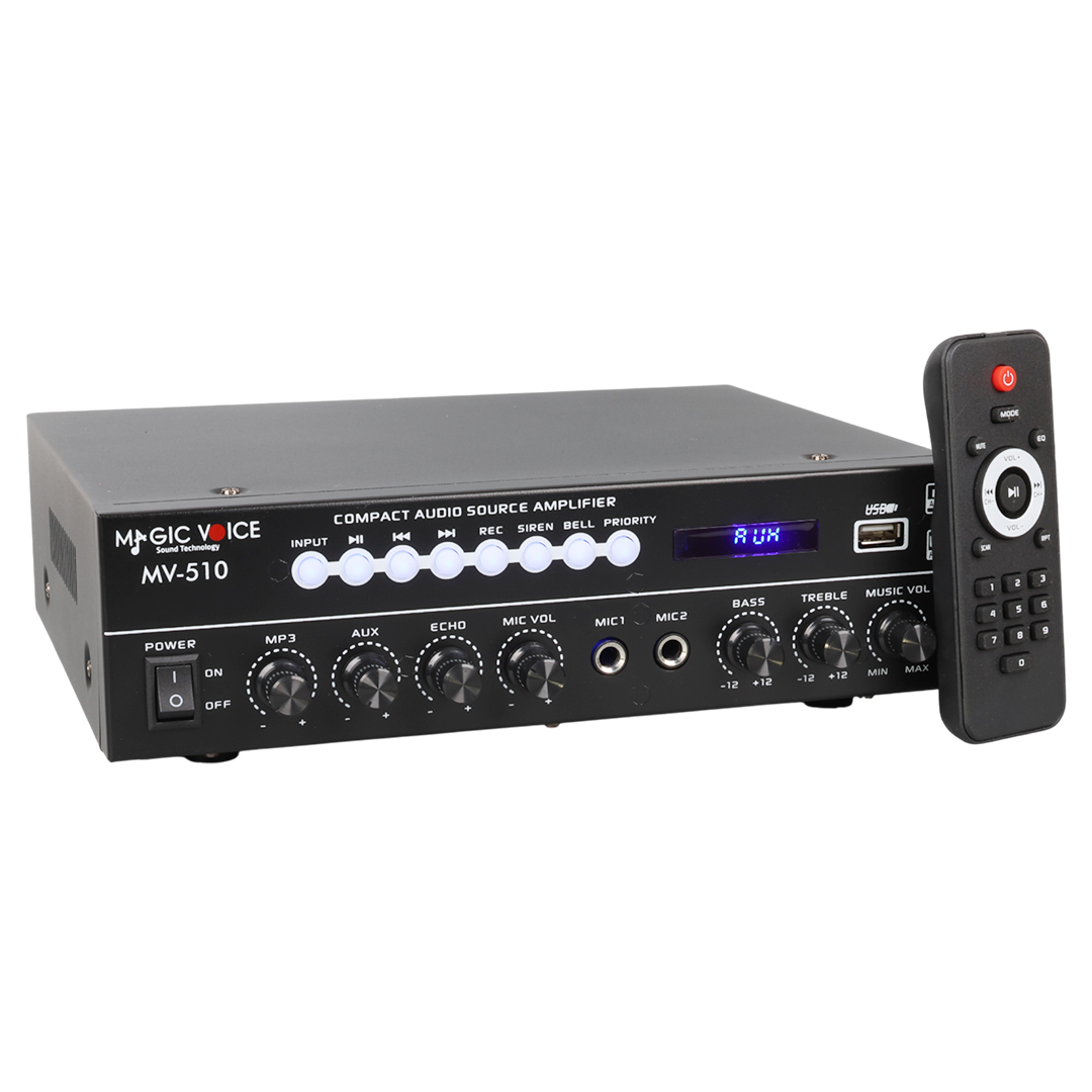 MAGICVOICE MV-510 50 WATT USB/SD/BLUETOOTH 2 MİK.,ECO LU+2SD 2061*2 Lİ UKLI GİRİŞLİ HAT TRAFOLU ANFİ