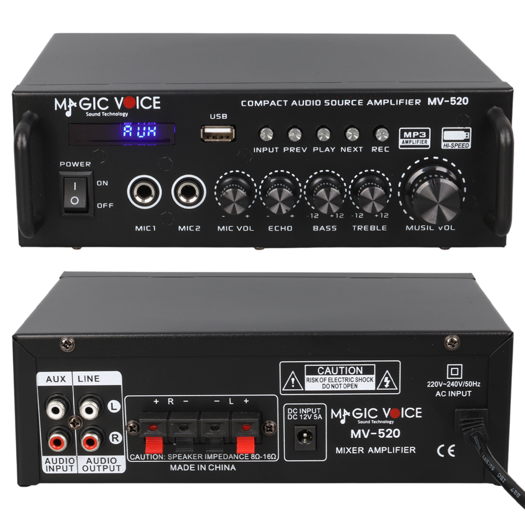 MAGICVOICE MV-520 30W USB/SD/UK BLUETOOTH EKO-2 MİK.TDA 7377 Lİ *2 GİRİŞ UKLI 220/12V TRAFOSUZ ANFİ