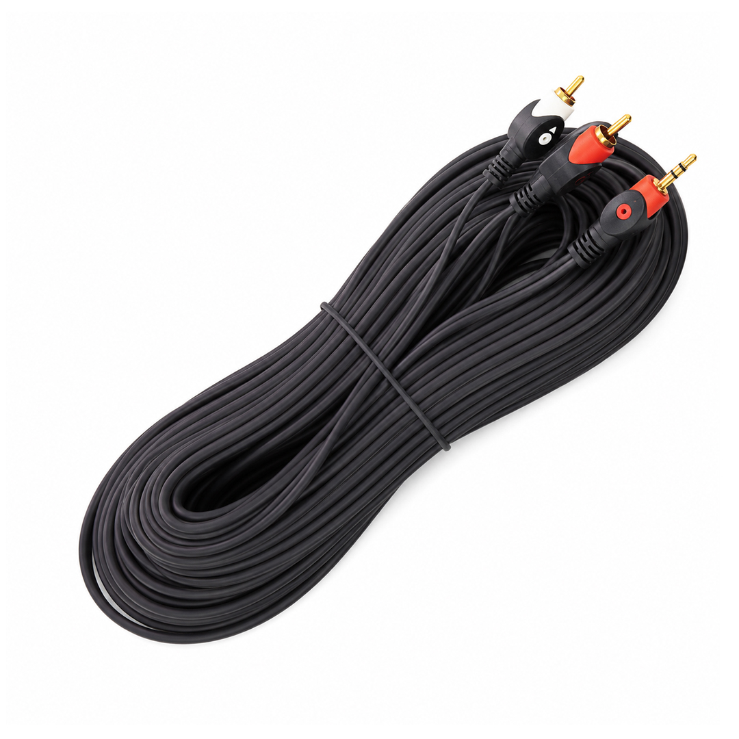 Powermaster PM-1841 Siyah 2 Rca Erkek + 3.5 Mm Stereo Erkek Gold Uç 10 Metre Ses Kablosu           