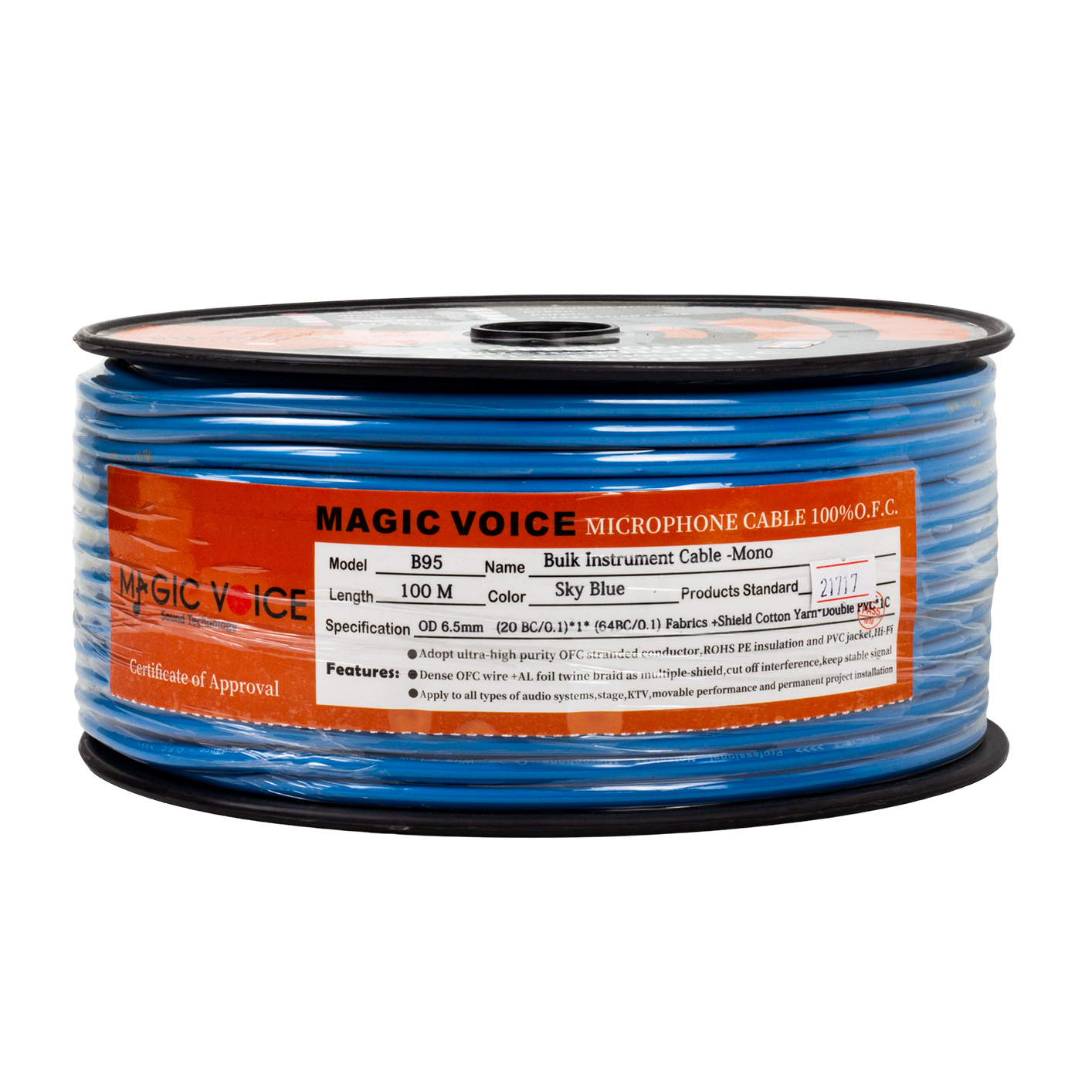 Magicvoice B96 Profesyonel Tek Damarlı Blendajlı Enstrüman Mikrofon Kablosu Mono 100 Metre (Açık Mavi)