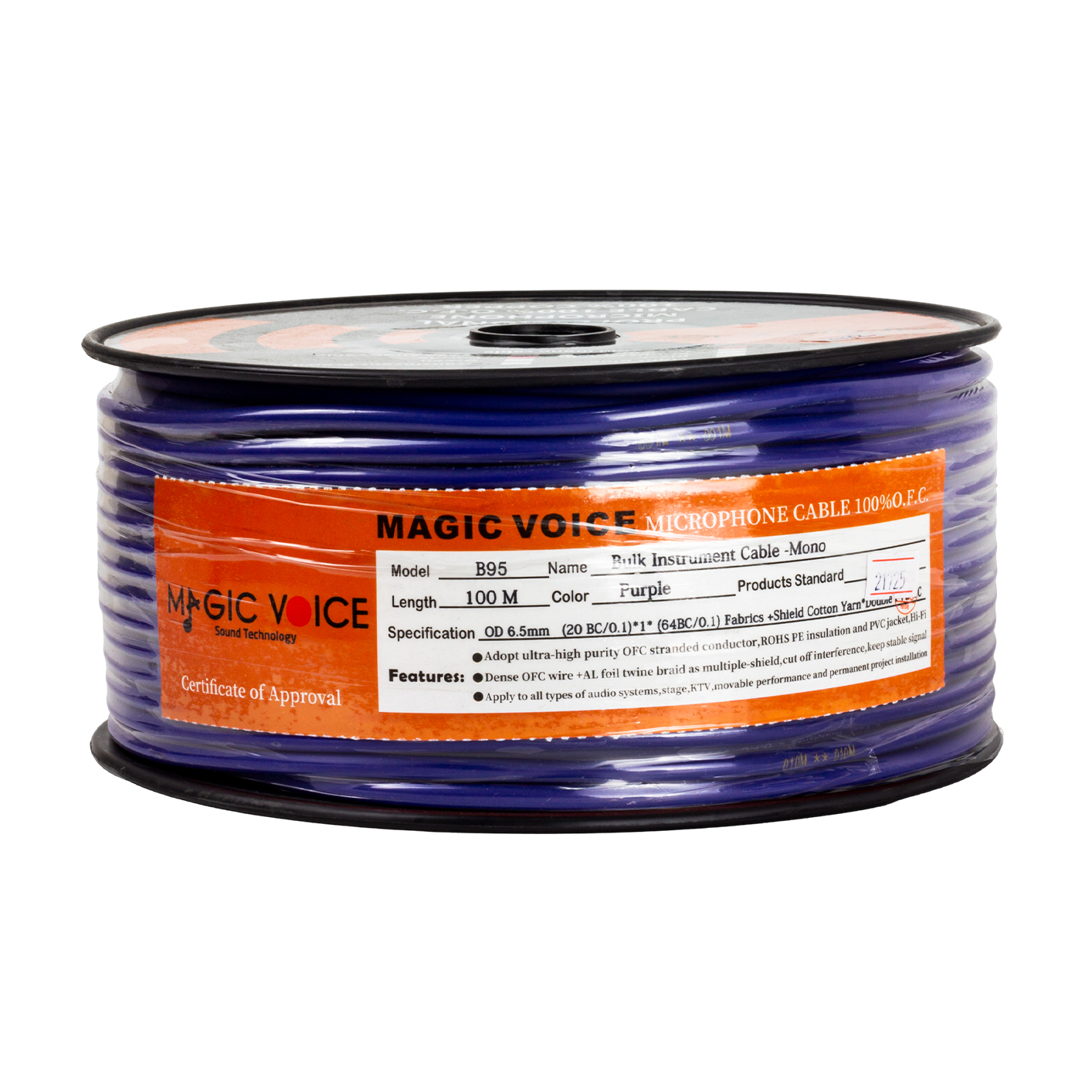 Magicvoice B96 Profesyonel Tek Damarlı Blendajlı Enstrüman Mikrofon Kablosu Mono 100 Metre (Mor)