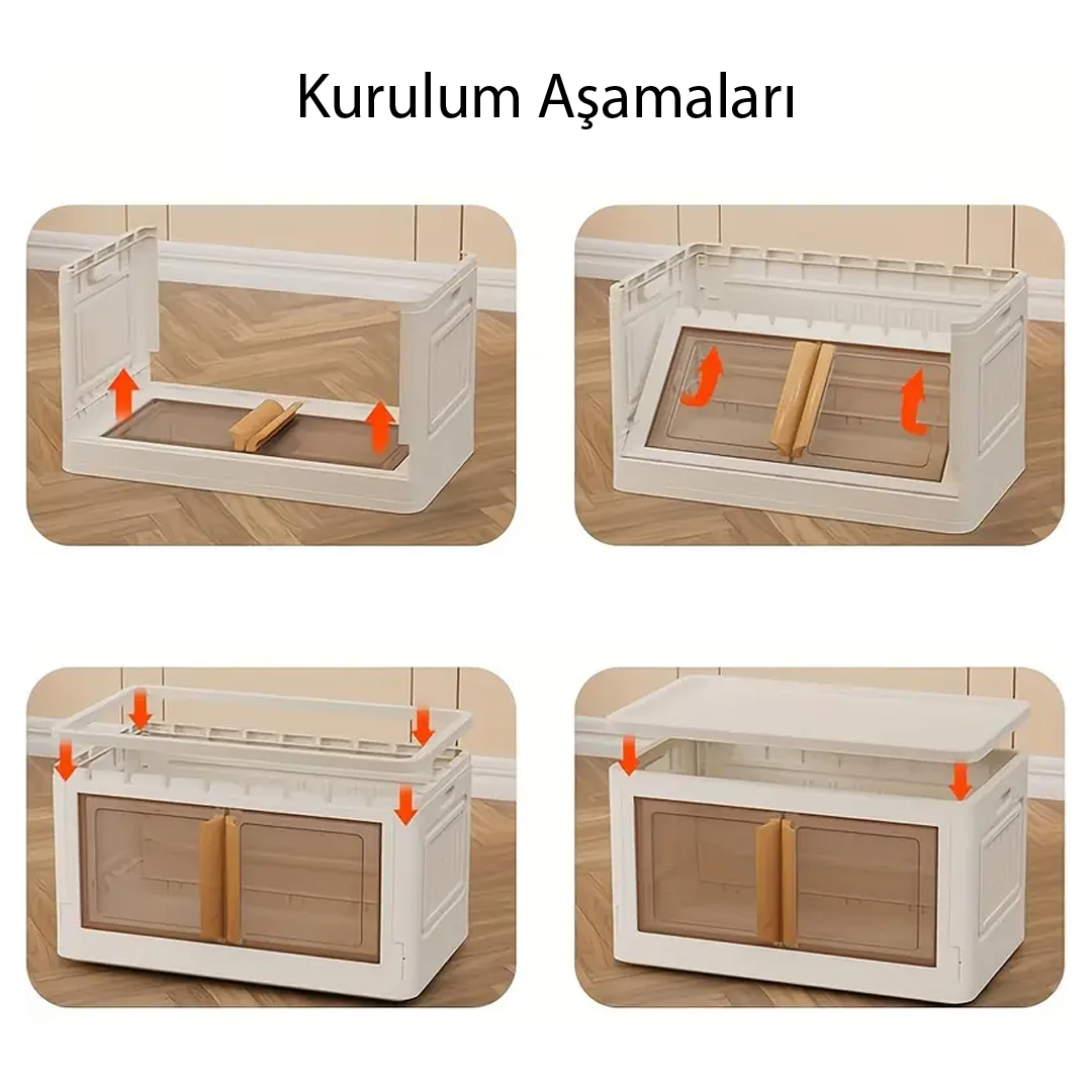 SUNUP SN-25881 40X64X37CM 72L KATLANABİLİR PLASTİK SAKLAMA KUTUSU KAHVERENGİ KAPAKLI TEKERLEKLİ