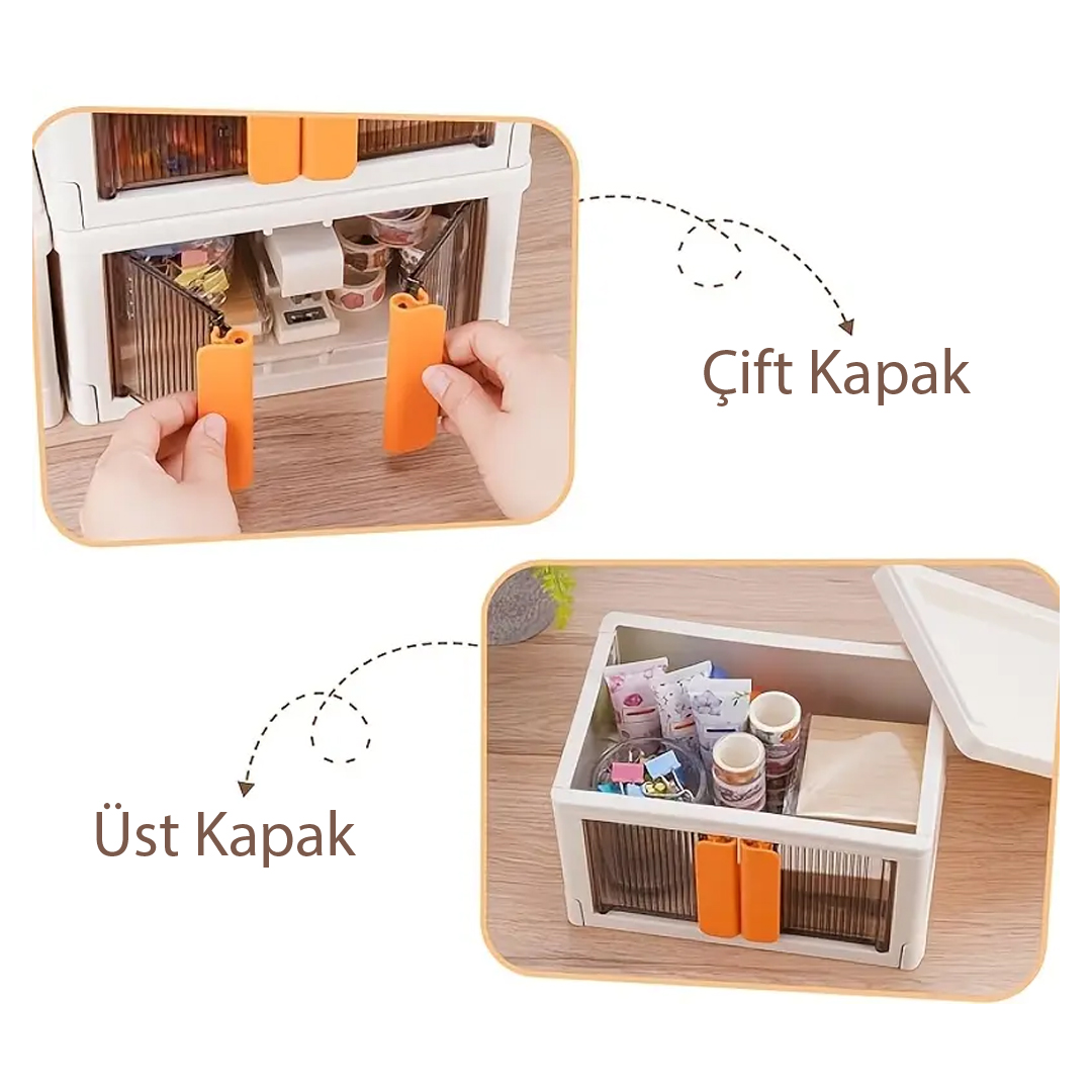 SUNUP SN-25882 31X49X30CM 32L KATLANABİLİR PLASTİK SAKLAMA KUTUSU KAHVERENGİ KAPAKLI TEKERLEKLİ