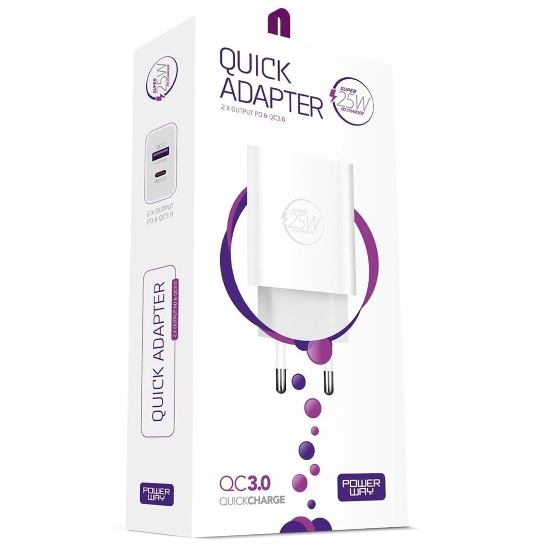Powerway HW25 Usb 3.0 / Type-C 25W 3.0 A Hızlı Şarj Aleti Başlığı PD25W