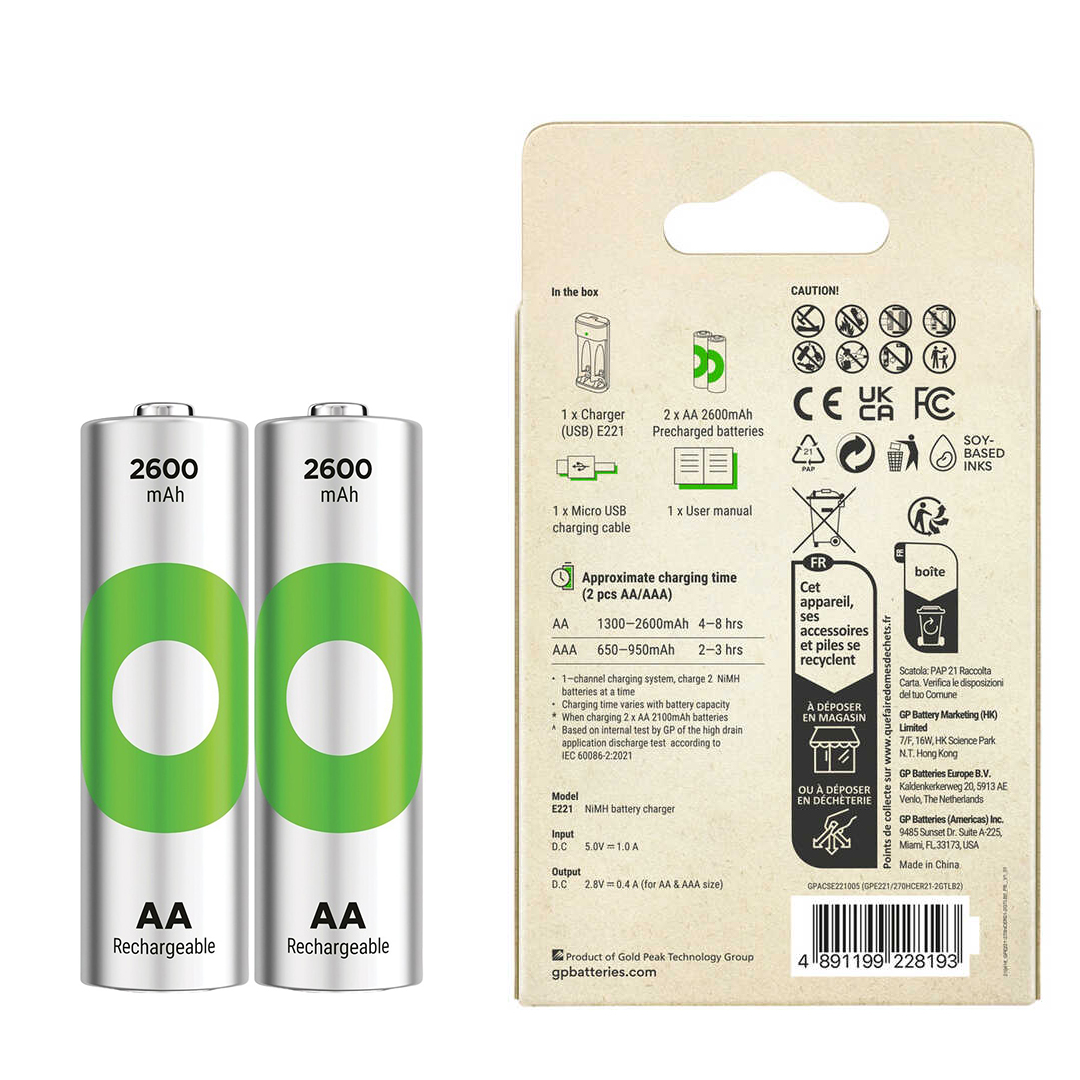 Gp Recyko E221 2*2600 Mah R6 AA Pilli Şarj Cihazı (GP-E221/270AHCER21-2GTLB2)