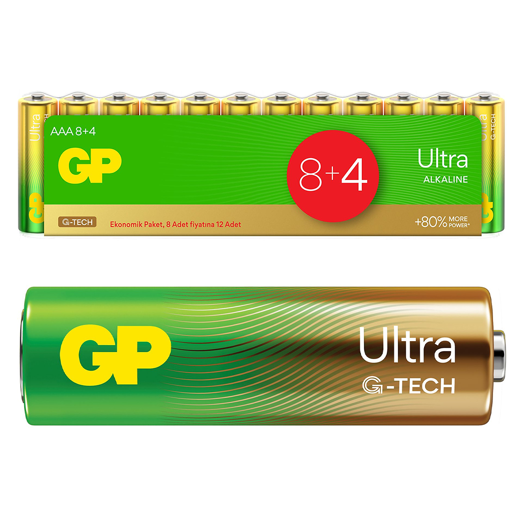 GP G-Tech 8+4 12Li Paket AAA Alkalin İnce Kalem Kumanda Pili (8 Adet Fiyatına 12 Adet Pil)