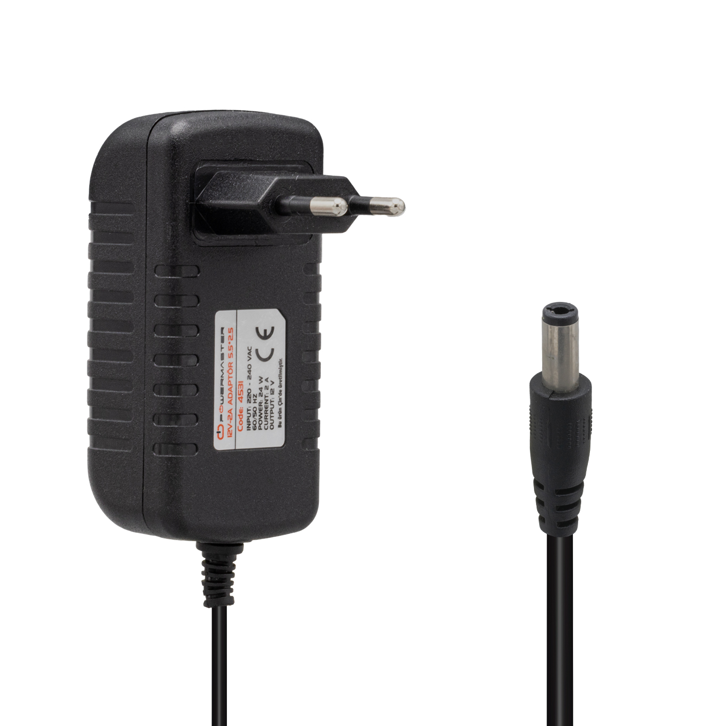 Powermaster PM-4531 12 Volt - 2 Amper 5.5*2.5 Mm Uçlu Plastik Kasa Priz Tipi Adaptör