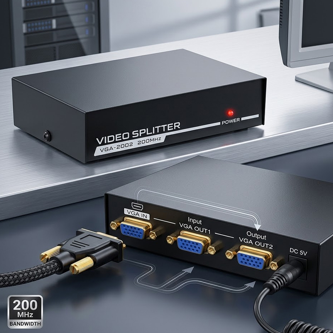 Powermaster VGA-2002 2 Port 200 Mhz 1920X1440 Vga Splıtter Dağıtıcı