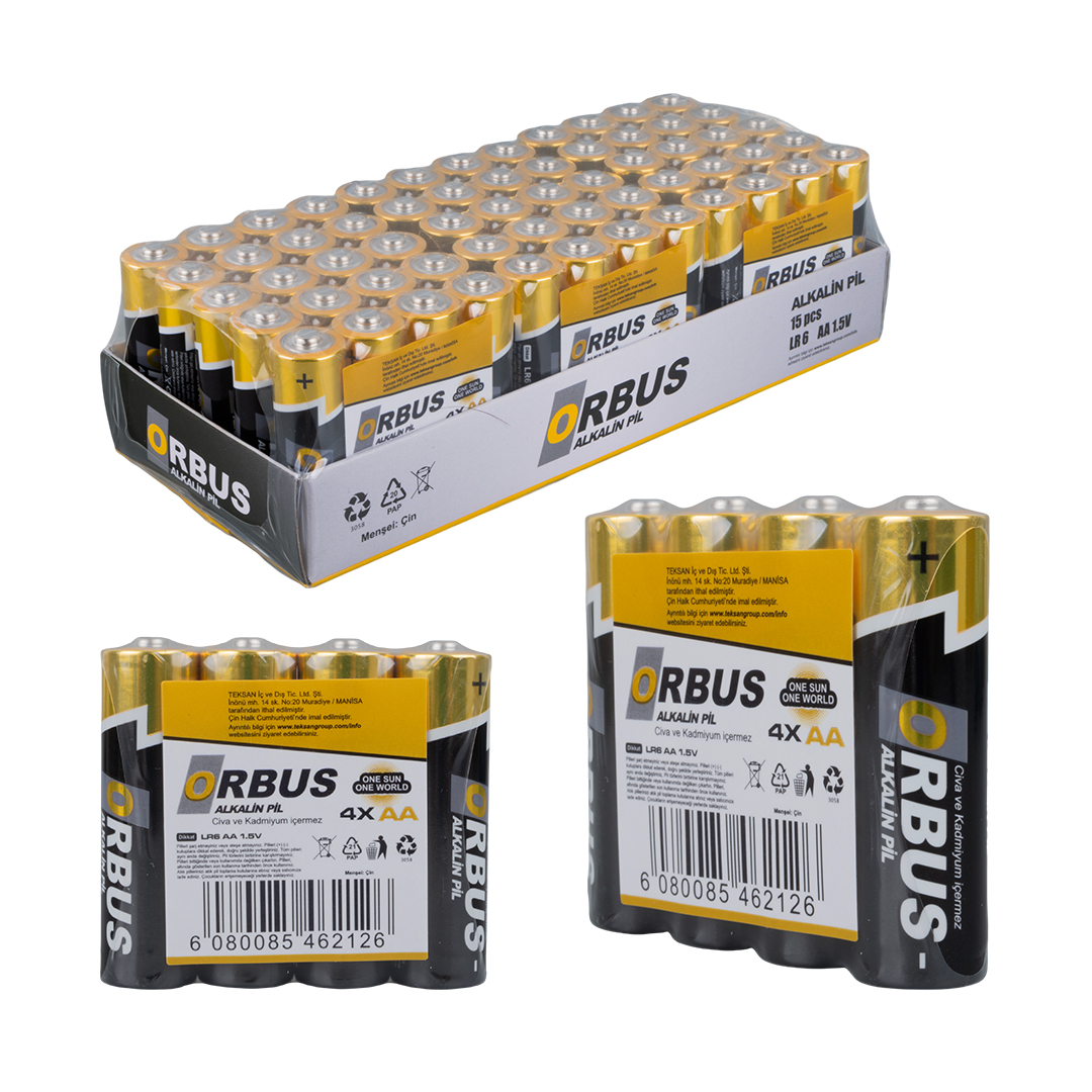 Orbus KLRORB-LR06-4B 1.5V AA 60 Adet 4'Lü Paket Alkalin Kalem Pil
