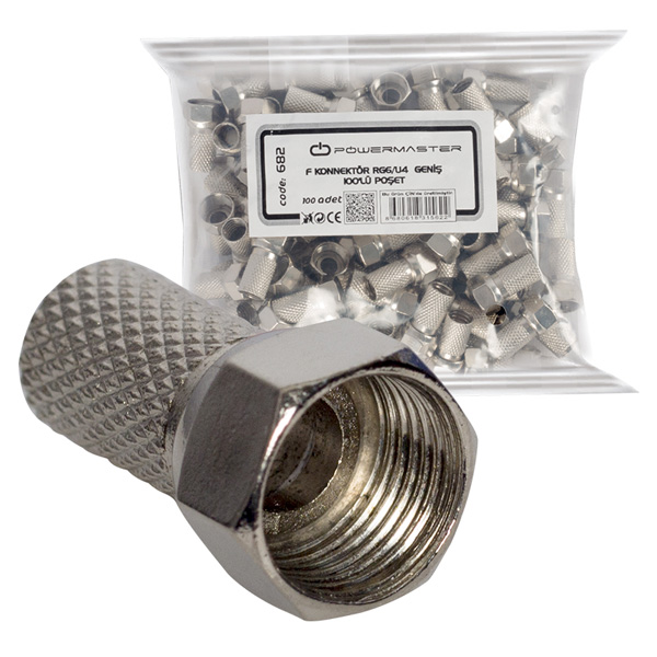 Powermaster PM-682 RG6-U4 18 Mm Geniş F Konnektör (100 Adet)