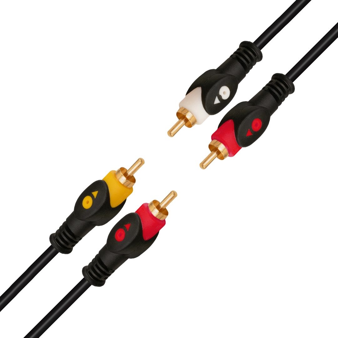 Powermaster PM-7774 Gold Uçlu 2 RCA - 2 RCA 1.5 Metre Siyah Ses Aktarım Kablosu