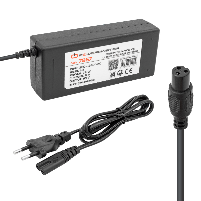 Powermaster PM-7867 63 Volt 1.1 Amper 3 Pinli Ginger Şarj Cihazı