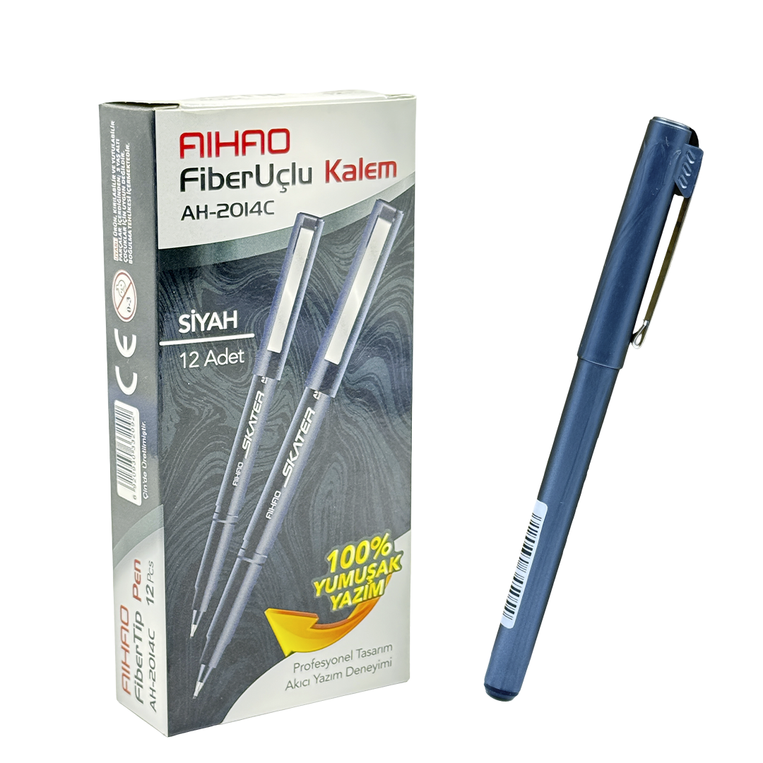 AIHAO AH-2014C FİBER UÇLU SKATER KALEM SİYAH 0,7MM 12'Lİ